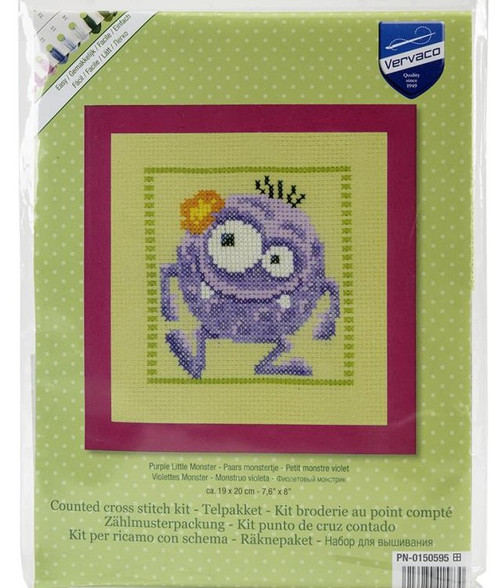 Purple Little Monster Counted Cross Stitch Kit Vervaco