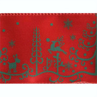 Reindeer Christmas on Red Andee Wide Wired Ribbon 50 yards