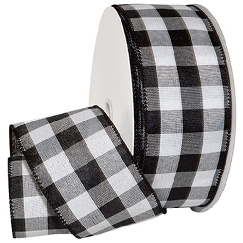 Black White Checked Cambridge Solid Woven Wide Wired Ribbon 50 yards