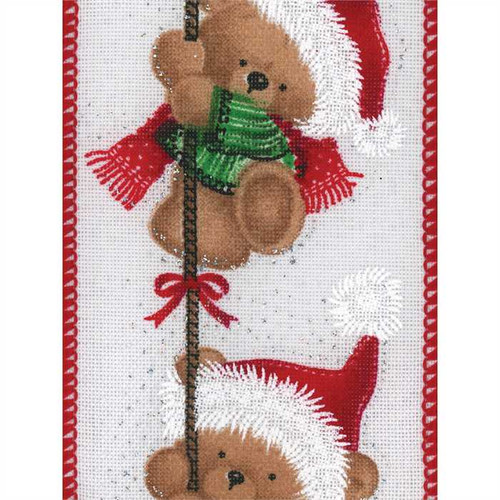 Christmas Teddy Bear on Solid White Zizza Wide Wired Ribbon 25yd