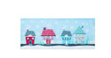 Holiday Houses on Blue Wide Wired Ribbon Cascade 20 Yards