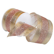 Pink Blush Sparkle on Gold Shimmer Wide Wired Ribbon 20 Yards