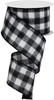 White Black Buffalo Flannel Plaid Wide Wired Ribbon 33 Yards