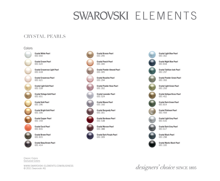 Swarovski Crystal Pearl Color Chart