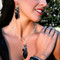 Navette Cluster Necklace in Sterling Silver Black Tie shown with the Navette Cluster Earrings in Black Tie, Pearl Stretch Bracelets in Light Gray, Dark Gray & Mystic Black, and Swarovski Crystal Stretch Bracelets in Crystal (Clear), Jet (Black), & Black Diamond.