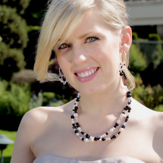 Allure Double Necklace shown with the Allure Chandelier Hoop Earrings.