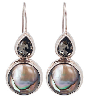 Abalone & Swarovski Black Diamond Earrings