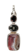Crazy Lacy Agate, Swarovski Black Diamond & Burgundy Pendant