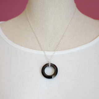 Cosmic Ring Necklace in Sterling Silver Jet (Black)