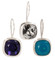 Swarovski Crystal 10mm Cushion Cut Gemstone Earrings (left to right) in Purple Velvet, Black Diamond, Caribbean Blue Opal