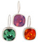 Swarovski Crystal 12mm Cushion Cut Gemstone Earrings (left to right) in Erinite, Cyclamen Opal, Fire Opal