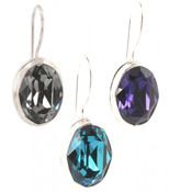 Swarovski Crystal Oval Gemstone Earrings (left to right) in Black Diamond, Indicolite, Purple Velvet