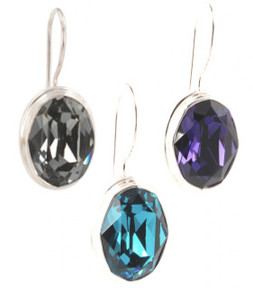 Swarovski Crystal Oval Gemstone Earrings (left to right) in Black Diamond, Indicolite, Purple Velvet