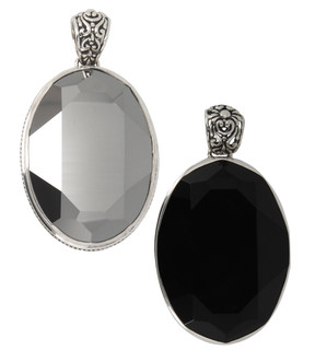 Swarovski Large Oval Gemstone Pendant in (left to right) Metallic Silver, Jet (Black)