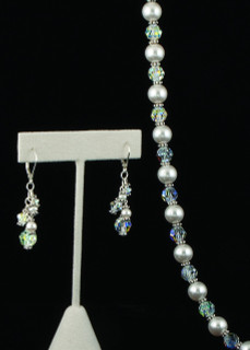 Pearl & Clear Necklace in Sterling Silver shown with Romance Cluster Earrings.