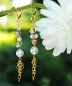 Pearl & Clear Eclectic Earrings in 18k Gold Vermeil