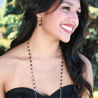 Channel Set Necklace in Gold Jet (Black) shown with the Channel Set Brio Earrings in Jet (Black).