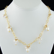 Pearl & Clear Cluster Necklace in 18K Gold Vermeil
