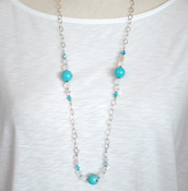Turquoise & Crystal Long Necklace