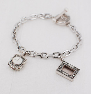 Charm Bracelet with Clock & Frame Charm