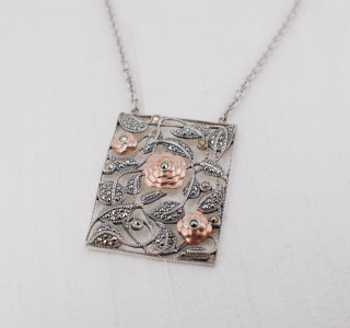 Two-Tone Floral Pendant Necklace