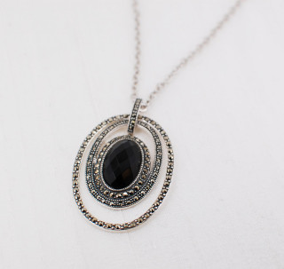 Onyx & Marcasite Oval Necklace