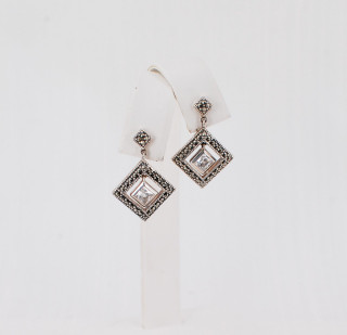 Princess Cubic Zirconia & Marcasite Earrings