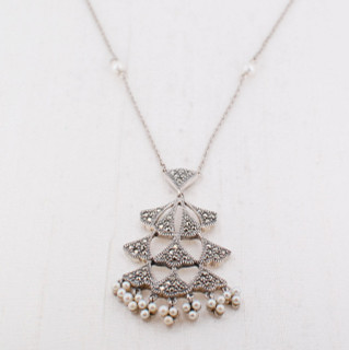 Pearl & Marcasite Pendant Necklace
