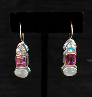 Moonstone, Pink Topaz & Mercury Quartz Earrings