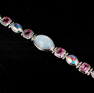 Moonstone, Pink Topaz & Mercury Quartz Large Bracelet
