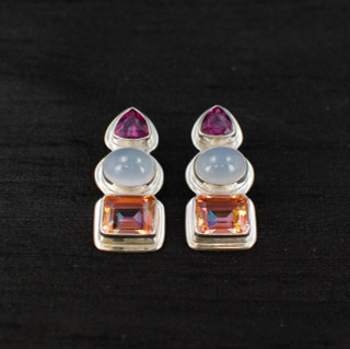 Azotic Topaz, Moonstone & Raspberry Quartz Post Earrings