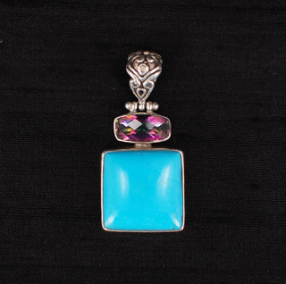 Turquoise Square & Mystic Topaz Pendant