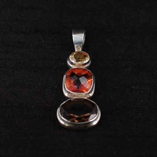 Smoked Topaz, Salmon Quartz & Citrine Pendant