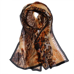 Brown Snake & Leopard Print Chiffon Scarf
