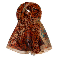 Brown Leopard & Paisley Print Chiffon Scarf