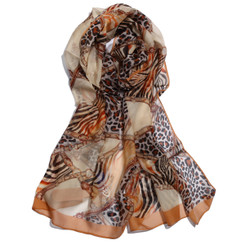 Brown Chain & Animal Print Chiffon Scarf
