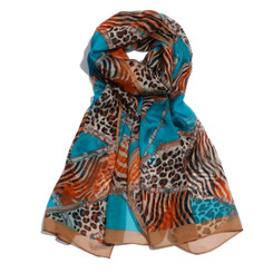 Blue Chain & Animal Print Chiffon Scarf