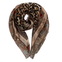 Brown Leopard & Zebra Print Chiffon Scarf