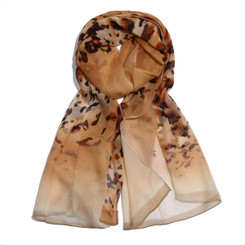 Brown Scattered Leopard Print Chiffon Scarf