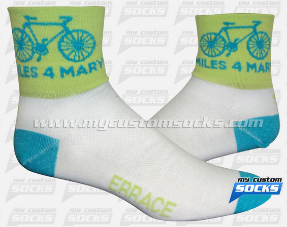 Custom Miles 4 Mary - non-profit cycling team that rides annually Green Socks