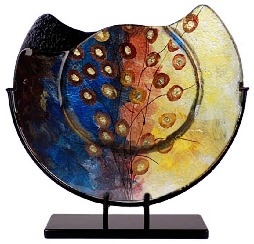 Handpainted Peacock Glass Vase 16in