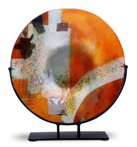 Round Fused Glass Panel Orange White 15in 60030