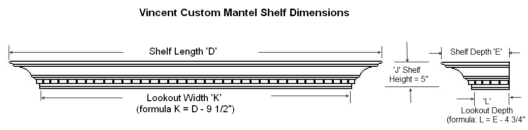 Dimension Guide for Vincent Custom Mantel Shelves