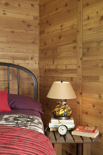 Western red Cedar Paneling in a bedroom