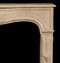 Simple cartouche panels mark the top and legs of this marble mantel.