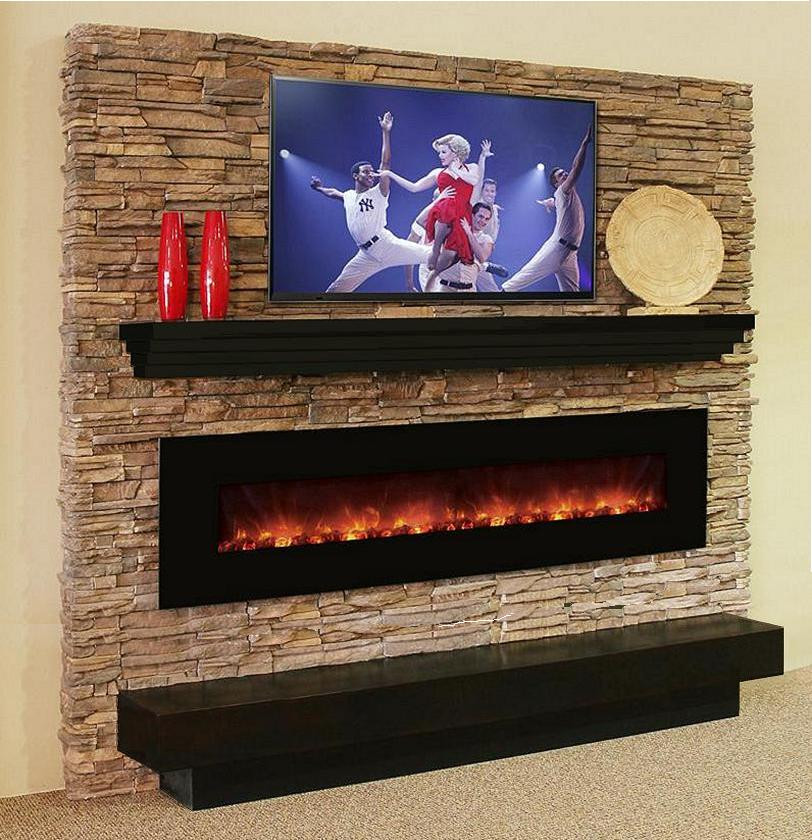 This modern mantel shelf has a tiered effect and is very contemporary