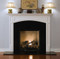 Recessed framed legs and decorative molding makes this an exquisite fireplace mantel, with a decorative arch.