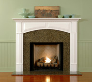 The elegant Lennox custom fireplace mantel has an arched breast.