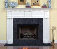 The Columbia traditional fireplace mantel with Blue Pearl Granite facing.