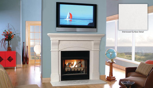 Tuscany Stone Mantel. Natural Limestone texture and contemporary styling.  Hearth is optional